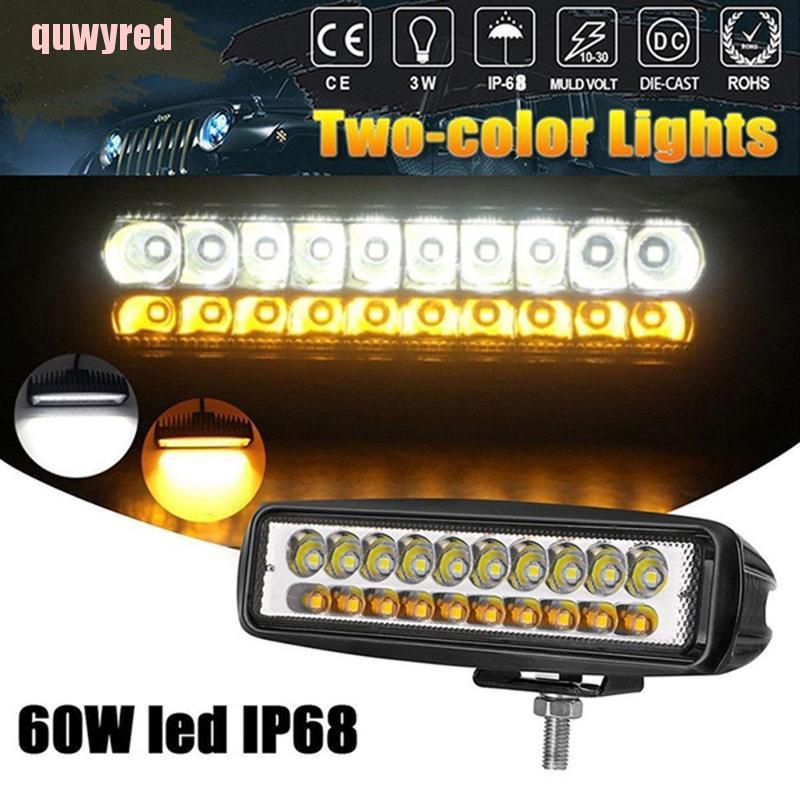 quwyred 1x 6" 60W Car Top LED Offroad Work Light Bar Dual Color White & Amber Waterproof GWT