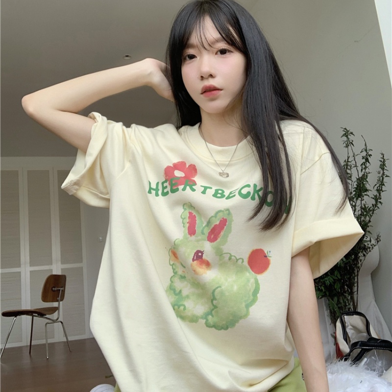 NRVP Áo Thun Nữ Ngắn Tay In Chữ Phong Cách Hàn Quốc