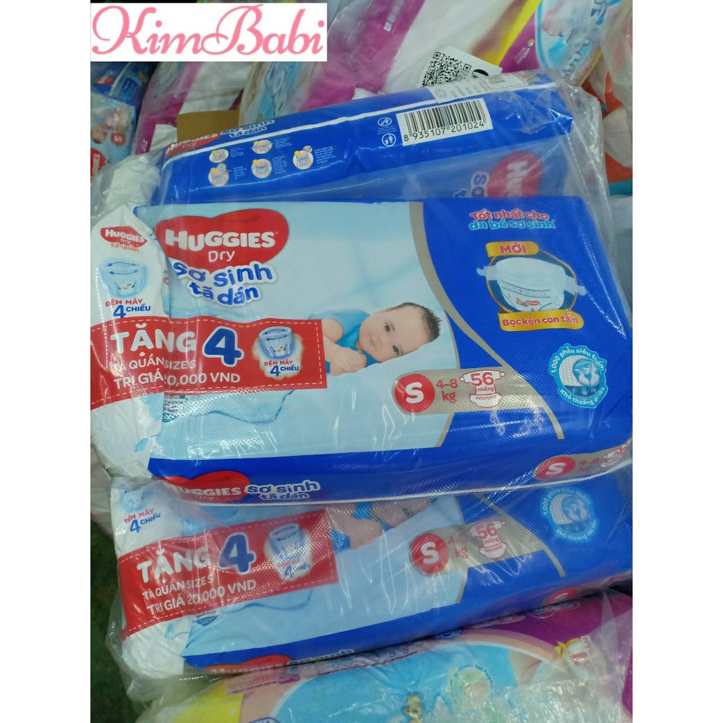 Tã dán sơ sinh Huggies Dry Newborn S56 (56 miếng cho bé 4-8kg)