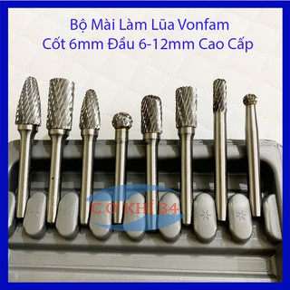 Bộ 8 Mũi Mài, Khắc, Làm Lũa vonfram cao cấp trục 6mm đầu mài 6 - 12mm