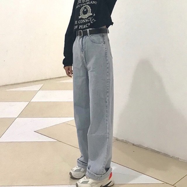 #Q153025 Quần jean ống dài rộng cạp cao retro ( ảnh thật )