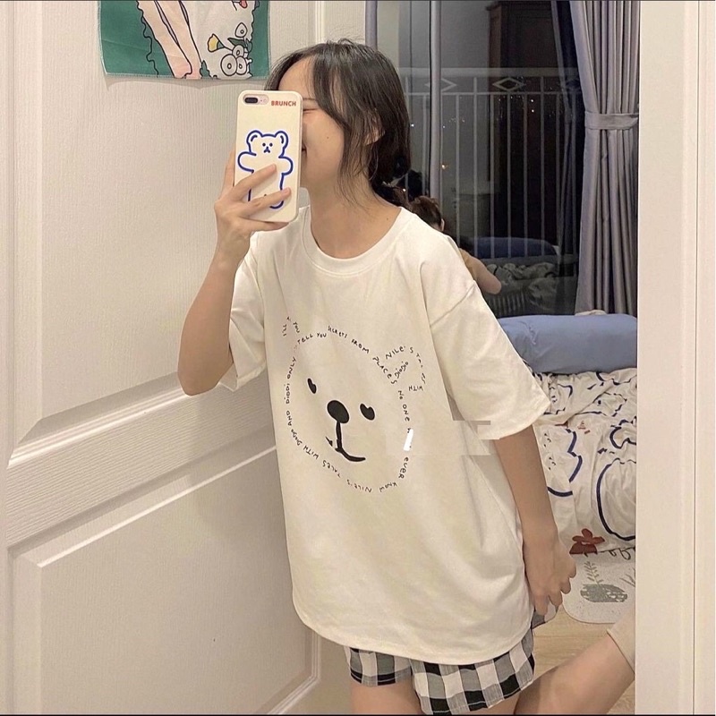 [Mã FAMANU82 giảm 10% đơn 0đ] SET ĐỒ NGỦ áo gấu quần short kẻ ulzzang, bộ ngủ phông ( Ảnh thật ) | BigBuy360 - bigbuy360.vn