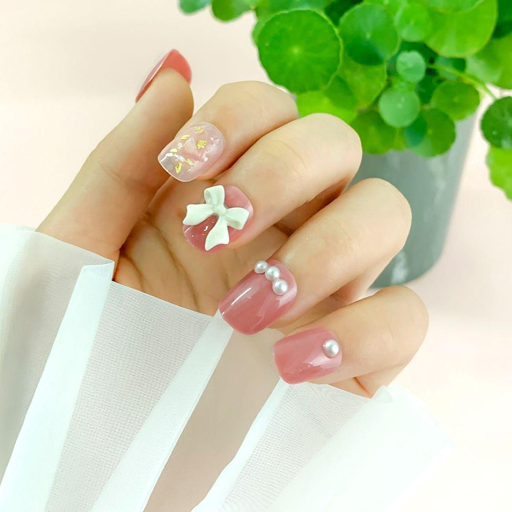 MIHAN1 Móng Tay Giả Dạng Nhấn Màu Hồng / Tím / Hồng Xinh Xắn Có Thể Tá