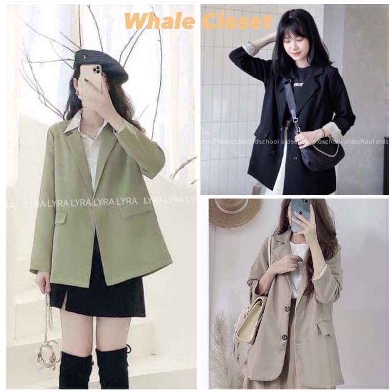 Áo vest blazer tay dài 2 lớp dày dặn túi thật kiểu dáng vintage màu be tây và đen