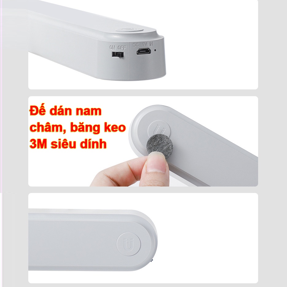 Đèn LED trang trí đa năng, LED gắn tủ có sạc USB kèm theo, Đèn Led pin sạc ánh sáng tự nhiên tốt cho mắt