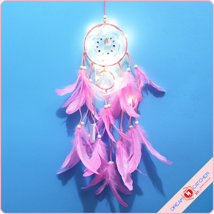 Đèn LED Vòng bắt giấc mơ Dreamcatcher Freeship Phụ kiện trang phí phòng ngủ Chuông gió treo cửa có lông vũ trang trí