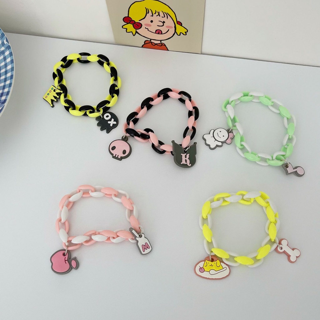 Vòng Tay Màu Đen Họa Tiết Cún Hoạt Hình Dễ Thương Ngọt Ngào Phong Cách Harajuku Nhật Bản