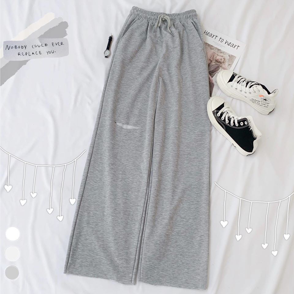 &lt; TẶNG GIẤY THƠM &gt; Quần Baggy suông rách gối - Vải Thun Hàn Quốc Chính Phẩm [ Form chuẩn UNISEX ]