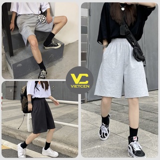 Quần short trơn bazic unisex thể thao dài form rộng chất thun mịn mát_vietcen