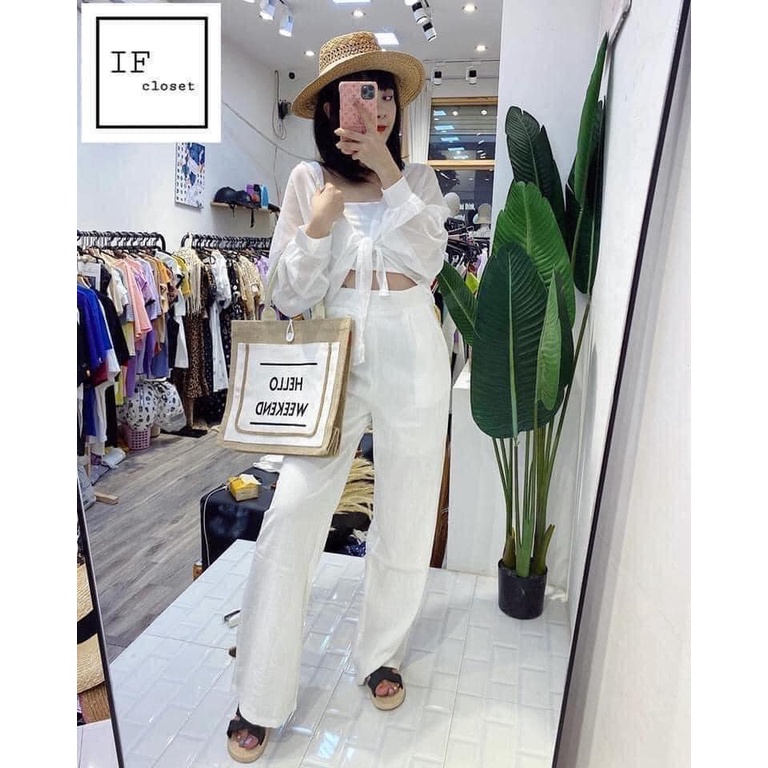Túi cói du lịch hello weekend Phong cách Hàn Quốc