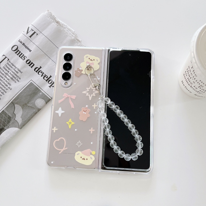 Ốp Điện Thoại Chống Sốc Vẽ Hình Dâu Tây / Thỏ / Gấu Có Dây Xích Treo Nửa Cho Samsung Galaxy Fold 3 5