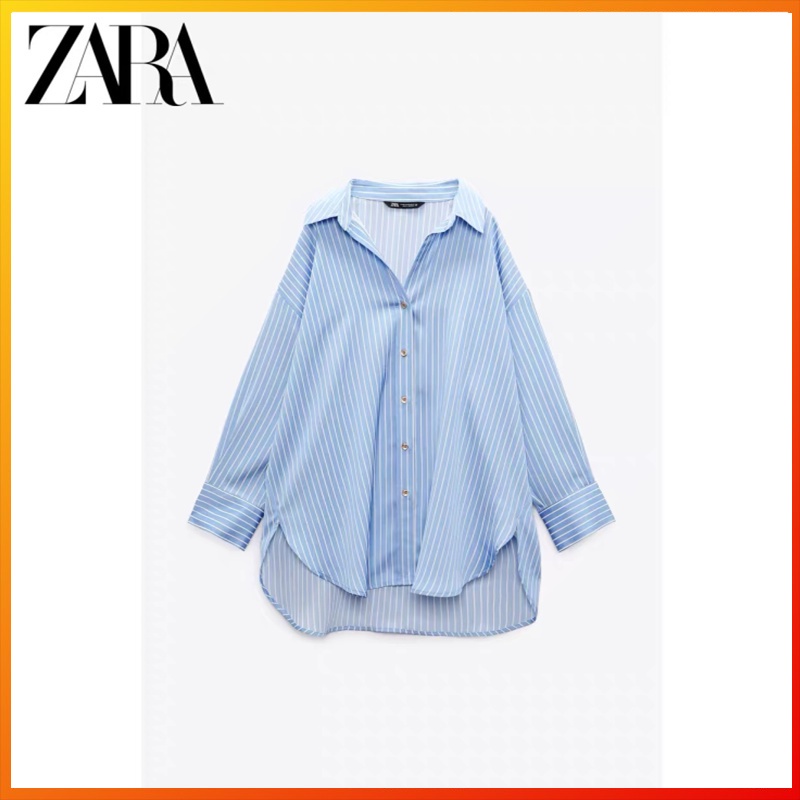Zara Áo Sơ Mi Vải Lụa satin Kẻ Sọc Thời Trang Mùa Xuân Cho Nữ