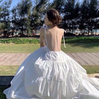 Váy Maxi Hở Lưng Nhún Tầng Nhiều Màu