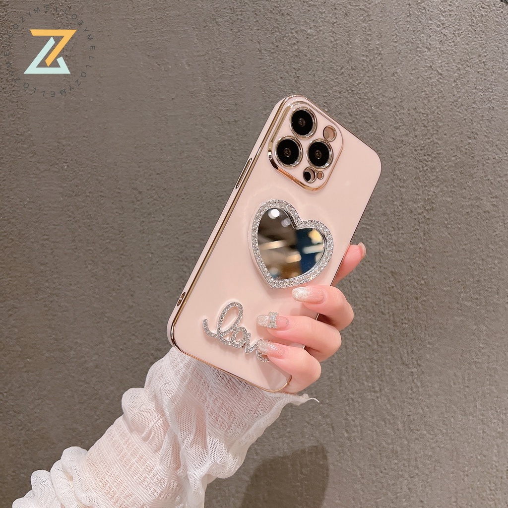 Zymello ốp lưng Realme C35 Realme C11 2021 Realme C21Y C25Y C12 C15 C20 C25 C25S Realme 5 5s 5i 6i C3 Vỏ điện thoại mạ điện gương tình yêu thời trang