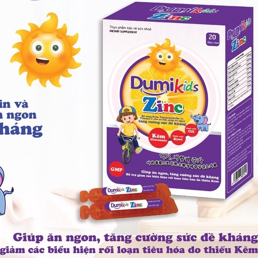 DUMIKIDS ZINC giúp bổ sung Kẽm, Thymomodulin, Vitamin C cho cơ thể, giúp ăn ngon, tăng cường sức đề kháng