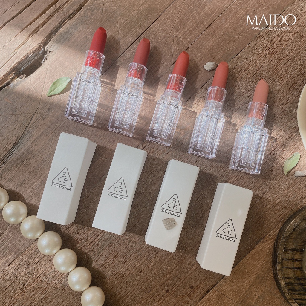 Son Thỏi Lì 3CE  Soft Matte Lipstick Vỏ Trong Suốt chống dính cốc mềm mịn lâu trôi S002 MAIDO cosmetics