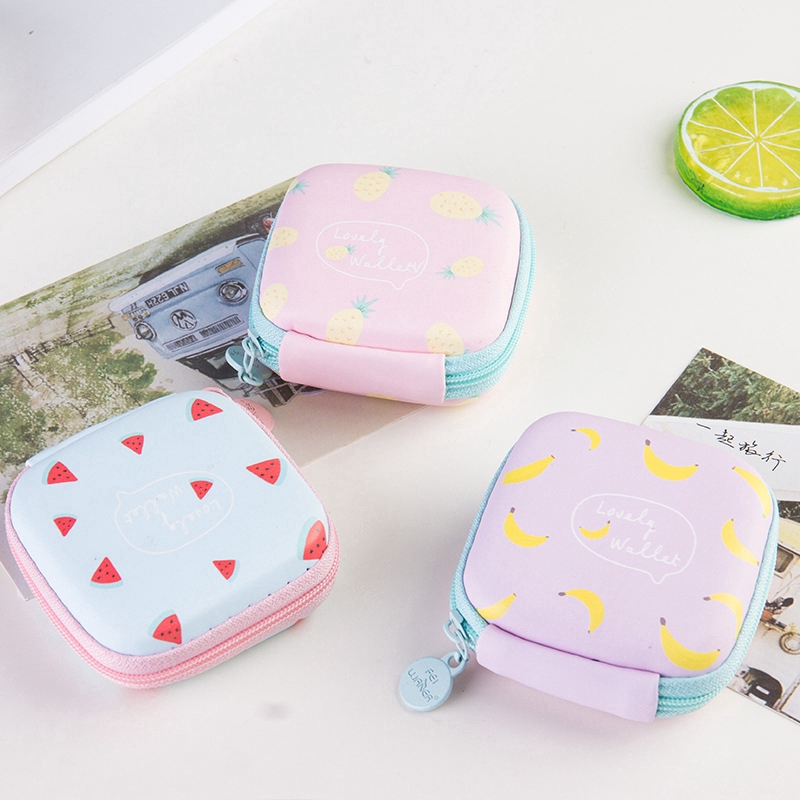 Cute Fruit Printing Mini Square Coin Wallet Storage Case Bag For Earphone Headphone SD Card (random)