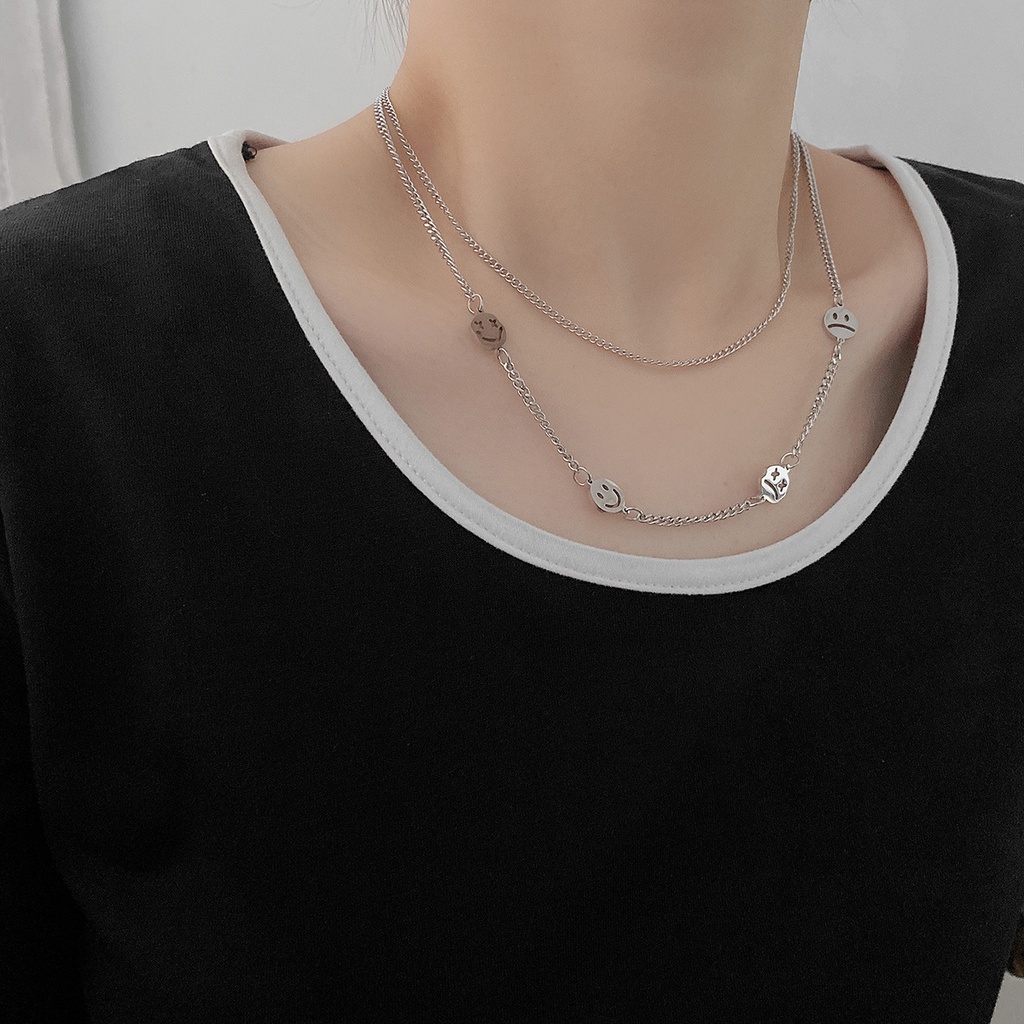 Dây Chuyền Hai Lớp Họa Tiết Mặt Cười Phong Cách Hip Hop Đường Phố Thời Trang 19A1231