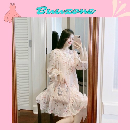 Đầm bầu xinh ❤️ Đầm bầu dài tay chất voan hai lớp cách điệu phong cách nhẹ nhàng từ 50 đến 75kg