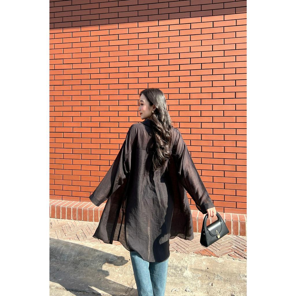 OLV - Áo Chiffon Longline Shirt in Black