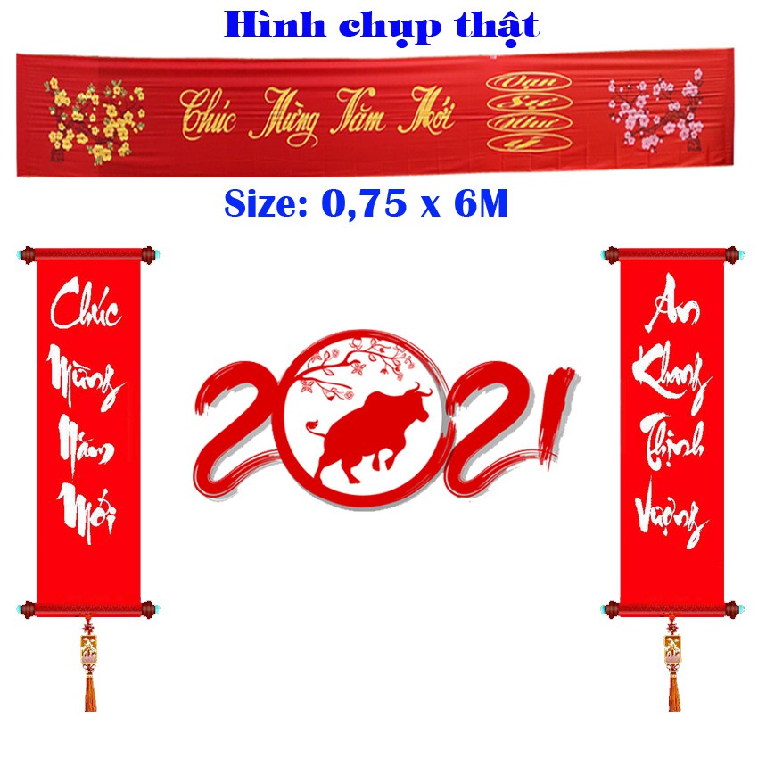 Băng rôn treo Chúc Mừng Năm Mới 2023 kích thước 0,75x6m và 0,75x7m - quà Tết mừng Xuân Noel