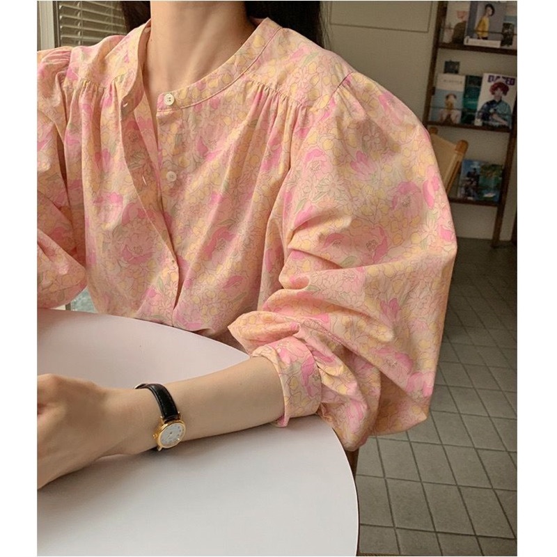 Áo Sơ Mi Tay Dài Cổ Đứng Dáng Rộng Thiết Kế Linh Hoạt Thanh Lịch Hợp Thời Trang Mùa Xuân