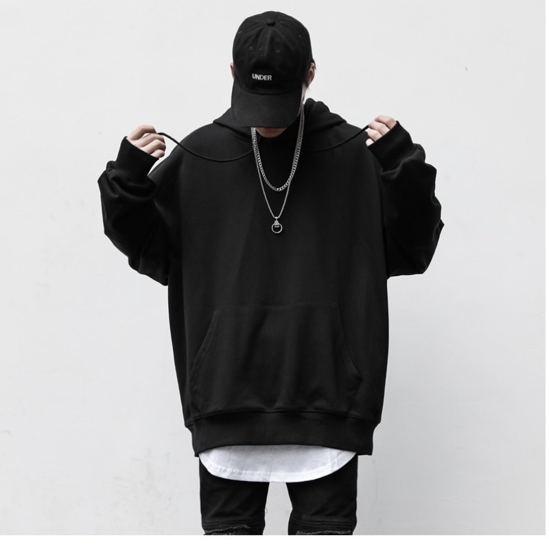 ÁO HOODIE NỈ ĐEN TRƠN FORM UNISEX (có hình chụp thật) | BigBuy360 - bigbuy360.vn