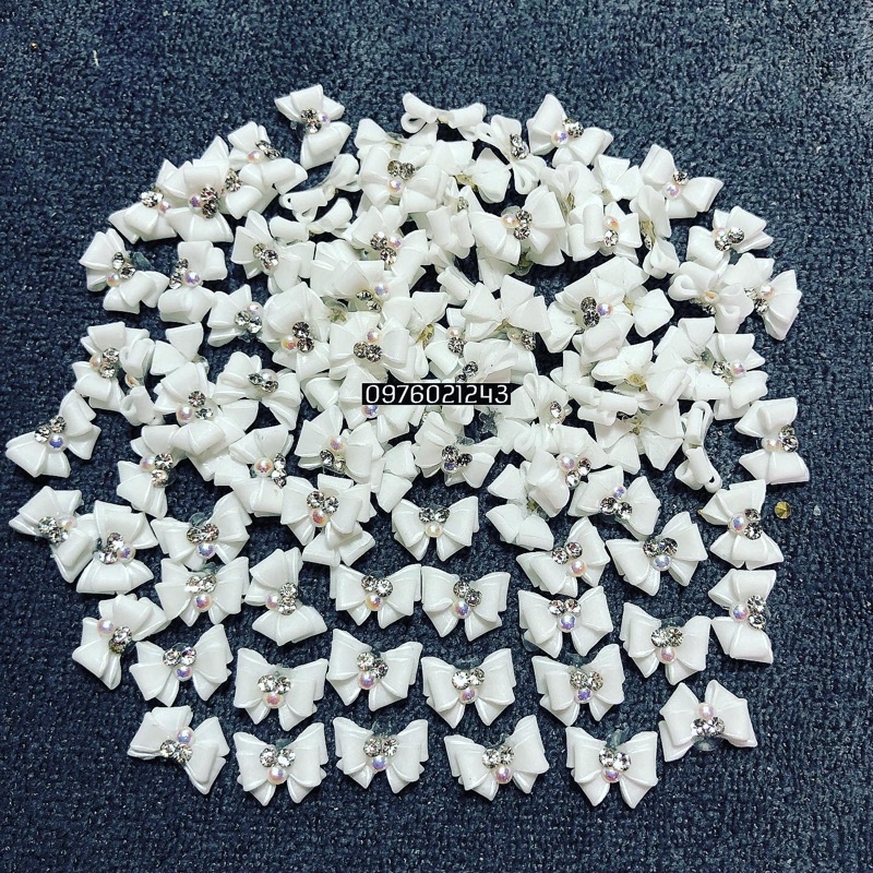 Nơ trắng làm nails nơ bột làm móng. hoa bột nails