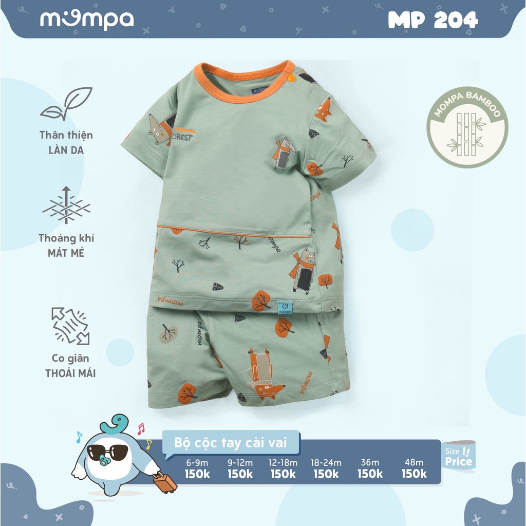 MP204 Bộ cộc tay cài vai Mompa vải sợi tre bamboo (9-36M)
