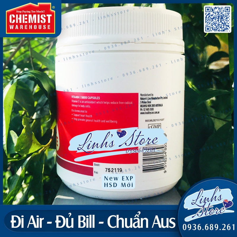 Healthy Care Vitamin E 500IU - 200 viên 💙 Chemist Warehouse - Úc
