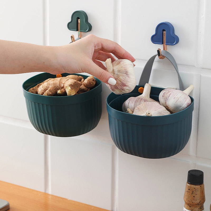 Giỏ Nhựa Đựng Gừng Tỏi / Trái Cây Có Móc Treo Tiện Dụng Cho Nhà Bếp / Phòng Tắm