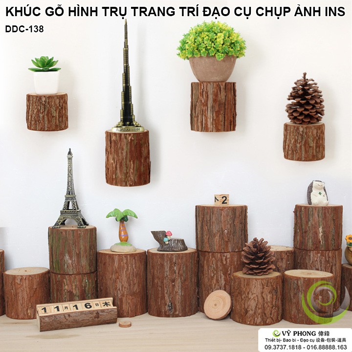 ĐẠO CỤ CHỤP ẢNH KHÚC GỖ TRÒN TỰ NHIÊN HÌNH TRỤ TRANG TRÍ CHỤP ẢNH SẢN PHẨM INS GẮN TƯỜNG DDC-138a,b