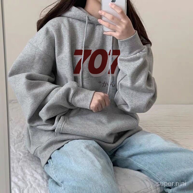 Áo Hoodie Dáng Rộng Vải Mỏng Phong Cách Harajuku Cho Nữ