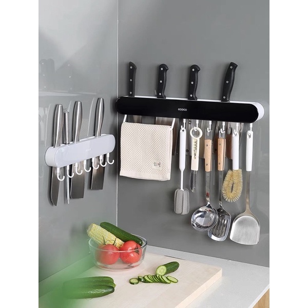 Kệ Cắm Dao Kéo ECOCO Kèm Giá Đựng Đũa Thìa Kèm Móc Treo Khăn Tiện Lợi, Kệ Dán Tường Cài Dao Kéo 2028
