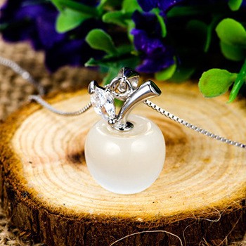 vòng cổ Bạc 925 Mặt Hình Quả Táo Đính Đá Thời Trang Hàn Quốc Cho Nữ