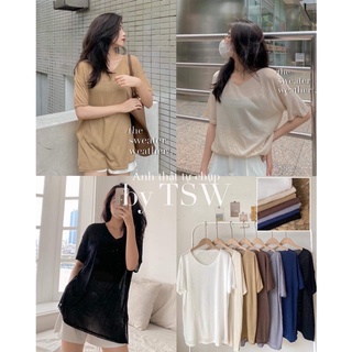 Áo cổ V len lưới mỏng mongtoghi ( Ảnh thật )