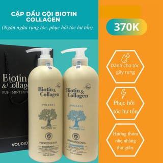 Cặp Dầu Gội Xả Biotin Collagen Trắng-| Giảm Rụng Tóc,Phục Hồi Tóc Khô Xơ, Hư Tổn