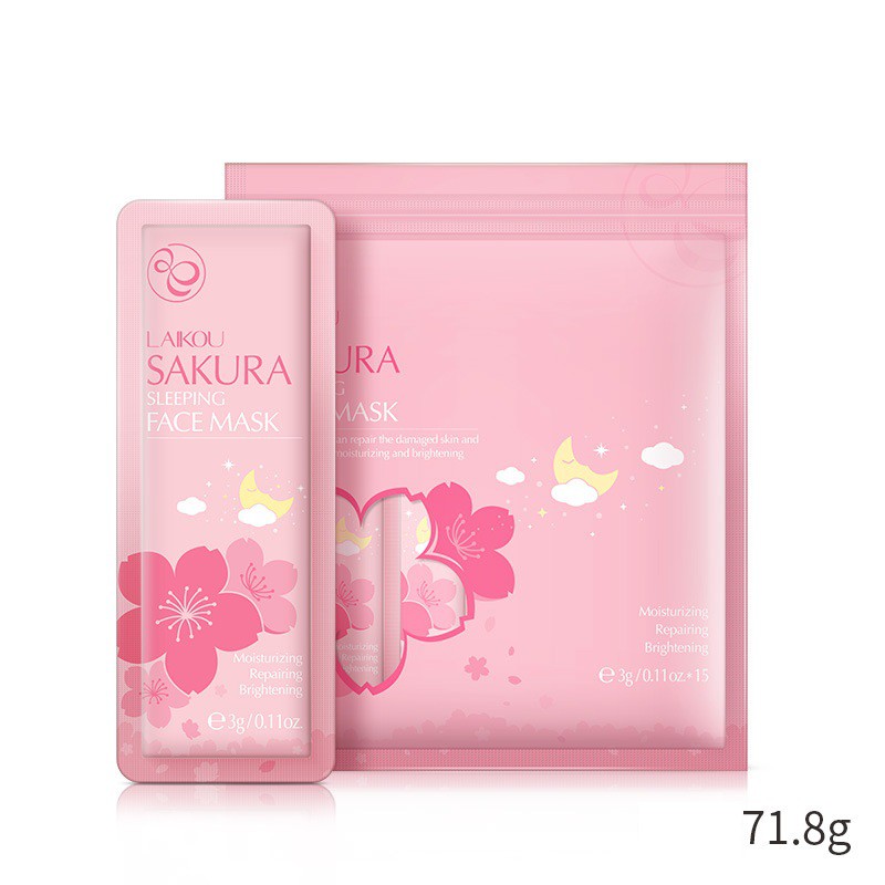 9535 A7 Bịch 15 Gói Mặt Nạ Ngủ Hoa Anh Đào Laikou Sakura Sleeping Face Mask Dưỡng Da Trắng Mịn, Tràn Sức Sống