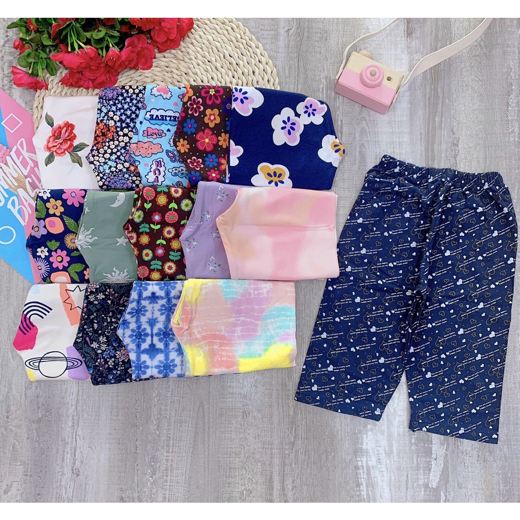 Quần Legging Bé Gái Thun Cotton Mềm Mát Co Giãn Họa Tiết Xinh Xắn (10-41kg)-ShopMeKhoai