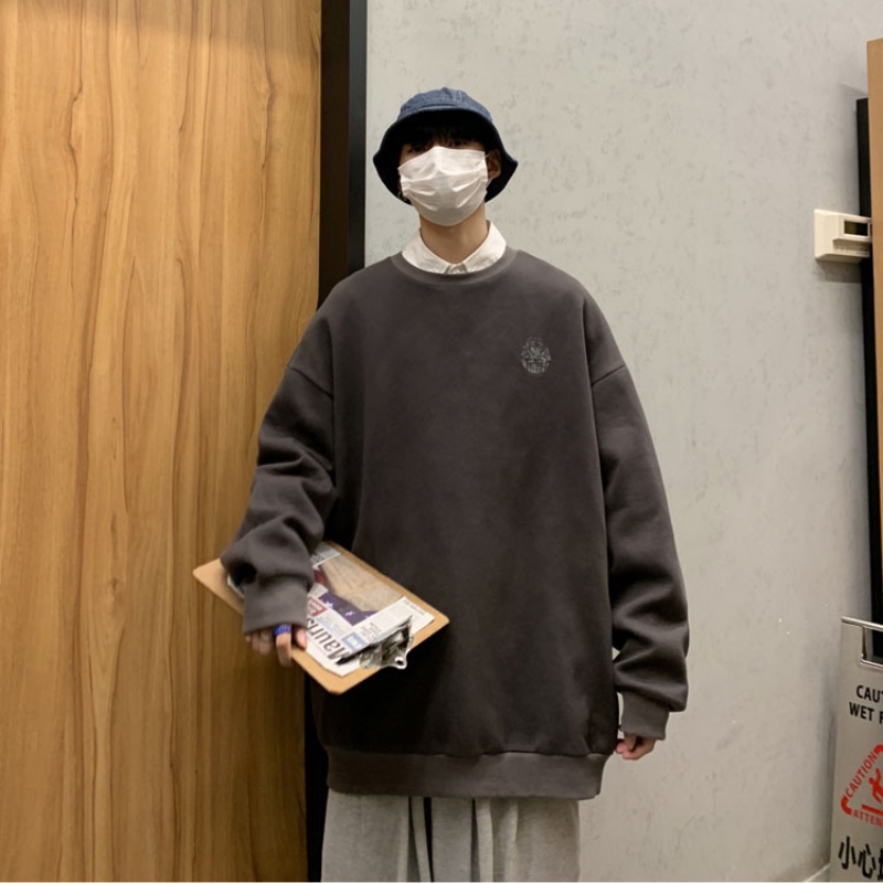 Áo Sweater Tay Dài Cổ Tròn Lót Nhung Dày Dặn Màu Trơn Thời Trang Mùa Đông Hàn Quốc Cho Nam Size M-3Xl