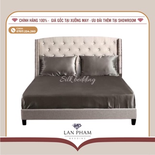 (Loại 1) Bộ Ga Gối 4 Món Phi Lụa Cao Cấp Mát, Mềm, Mịn Lan Bedding- Màu Xám Đậm