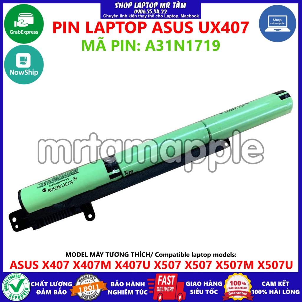 (BATTERY) PIN LAPTOP ASUS X407 A31N1719 (ZIN) (3 CELL) dùng cho X407 X407M X407U X507 X507 X507M X507U, A31N1719