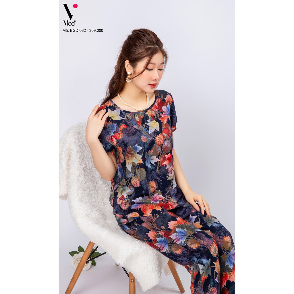Bộ đồ mặc nhà trung niên lanh nhung Vicci áo cộc,quần dài BGDM.082