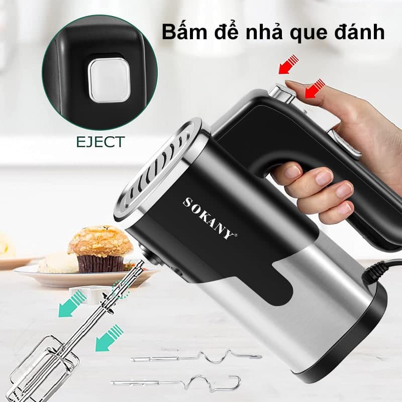 Máy đánh trứng, máy đánh trứng cầm tay SOKANY 800W có 5 tốc độ chuyên đánh bột, đánh trứng