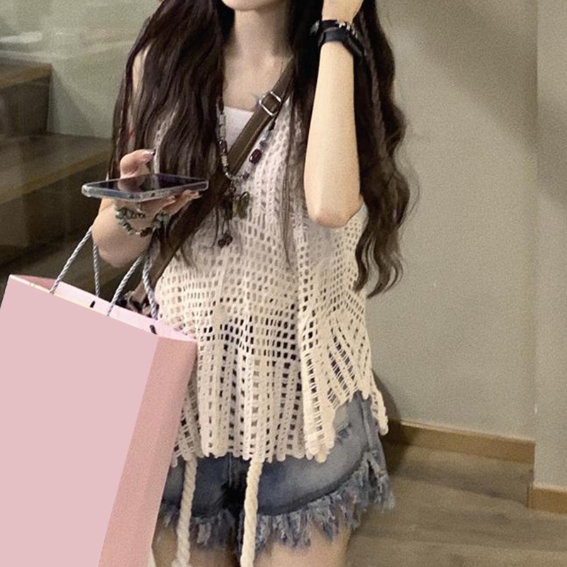Áo Dệt Kim Nữ Cộc Tay Cổ Chữ V Thời Trang Boho