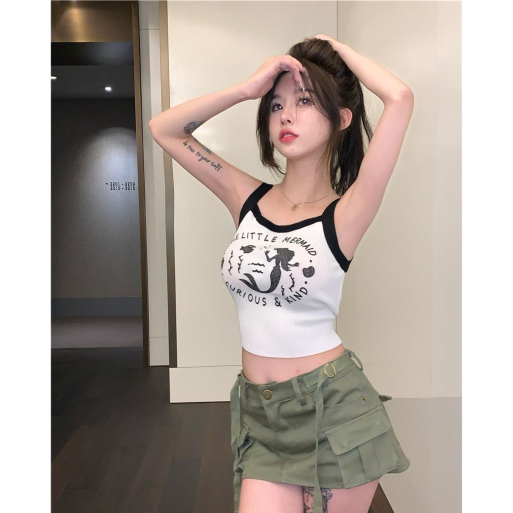 622179#Áo Hai Dây Dệt Kim Dáng Ngắn Thời Trang Mùa Hè 2022 Cho Nữ