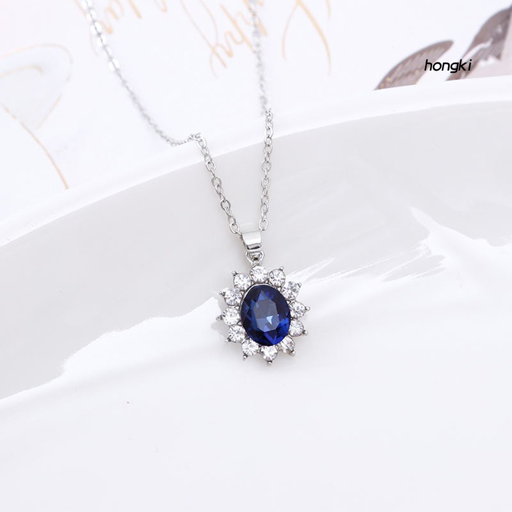 Bộ vòng cổ + bông tai đính đá sapphire nhân tạo thời trang cho nữ