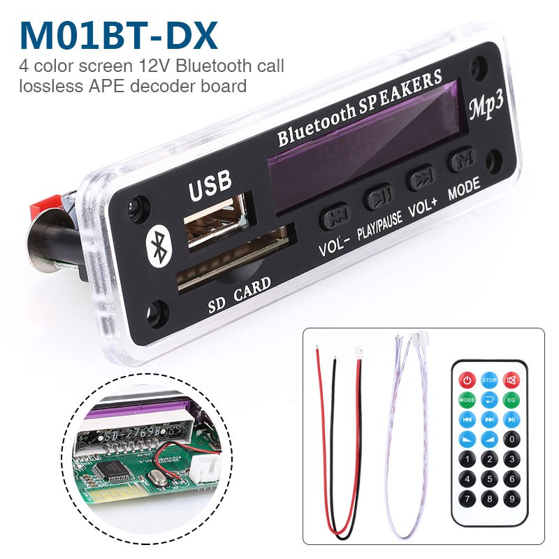 Tesong Bo mạch giải mã MP3 Bluetooth 5.0 DC 5V / 12V kèm remote điều khiển và 2 dây cáp