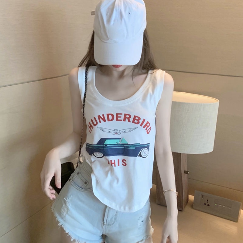 Jiashucheng Áo Thun Sát Nách Dáng Rộng In Chữ Thời Trang Mùa Hè Phong Cách Âu Mỹ Cho Nữ