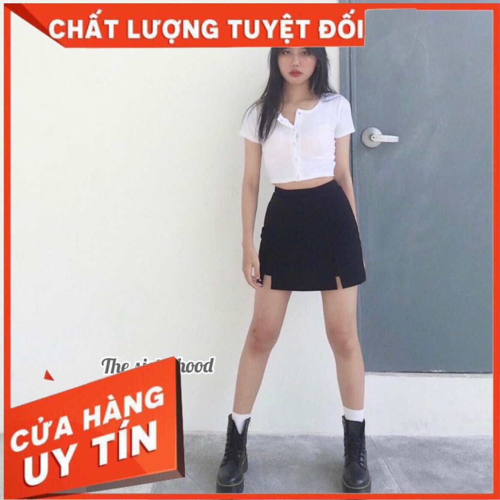Chân váy chữ A xẻ trước lưng cao